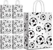Zaketti di Festa per Calcio - Sacchetti di Carta per Calcio - Set da 30 - Sacchetti di Festa con Maniglione - Attrezzature per Festa per Bambini - Bianco Colorato