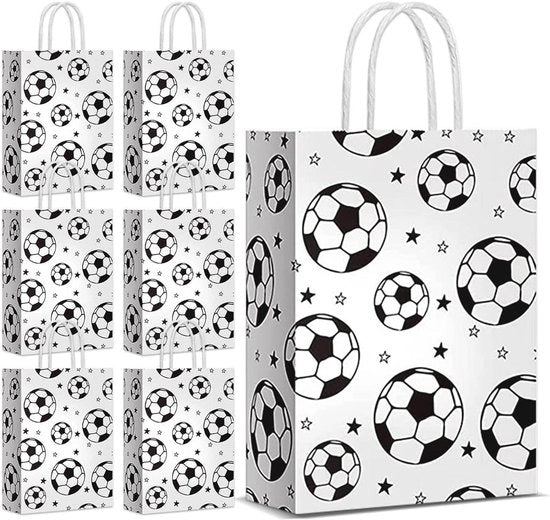 Zaketti di Festa per Calcio - Sacchetti di Carta per Calcio - Set da 30 - Sacchetti di Festa con Maniglione - Attrezzature per Festa per Bambini - Bianco Colorato