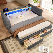 OKWISH Letto a Scomparsa 90×190 cm, Letto Singolo con USB, Tipo C, 2 Cassetti, Vani e LED, senza Materasso, in Velluto, Grigio