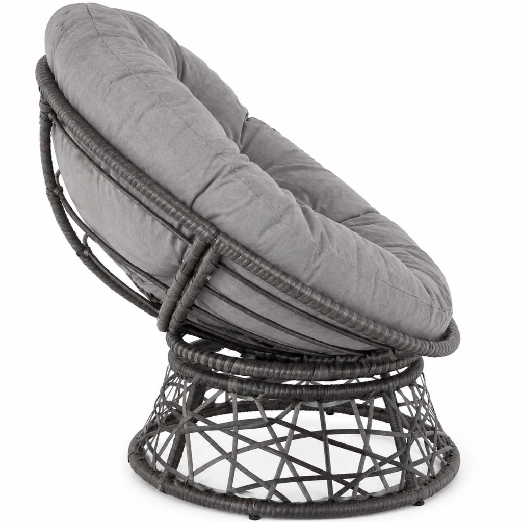Poltrona Relax Girevole Da Esterno Con Cuscino Imbottito Seduta Rotazione 360 Gradi Per Giardino 64 x 80.5 Cm Grigio