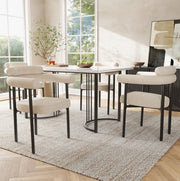 Sedia da pranzo beige imbottita in tessuto scamosciato