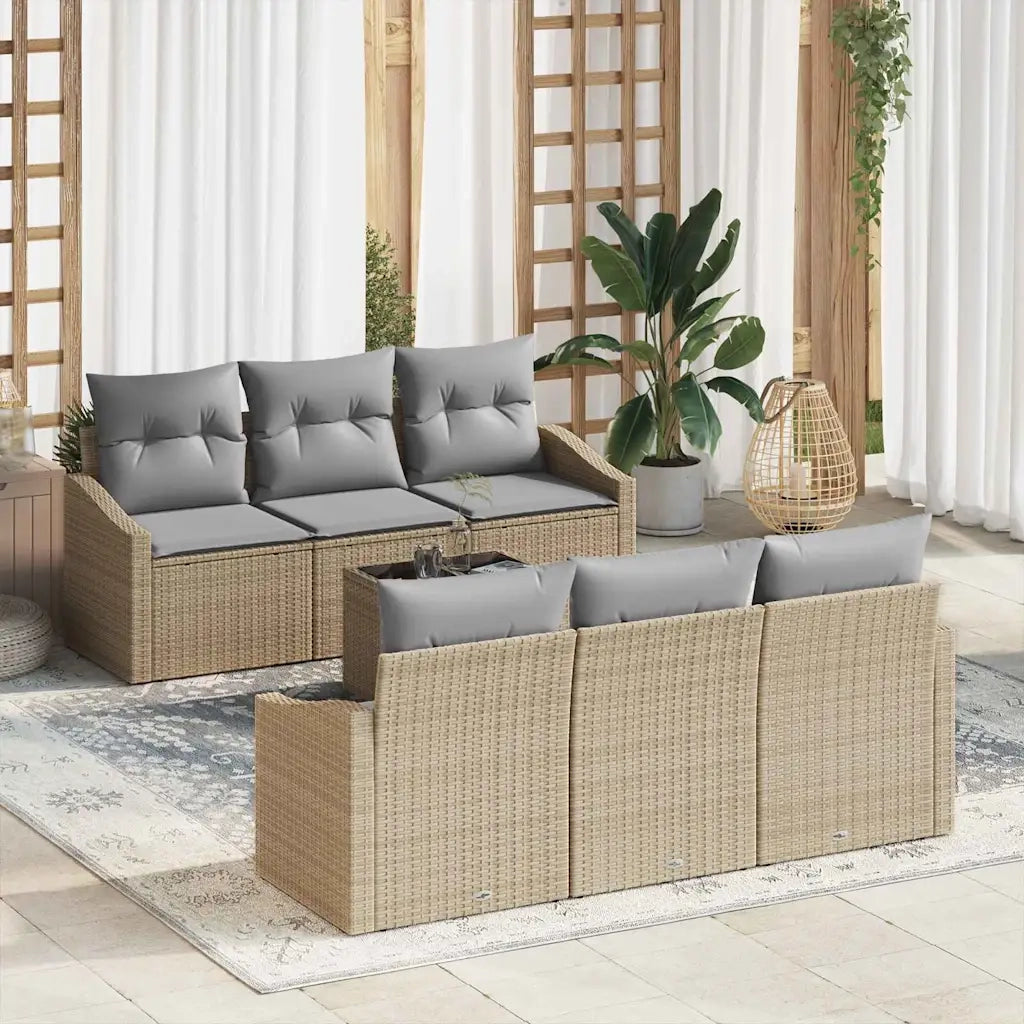 Set di divani con cuscino 7 pcs Beige e grigio polyrattan 3355279