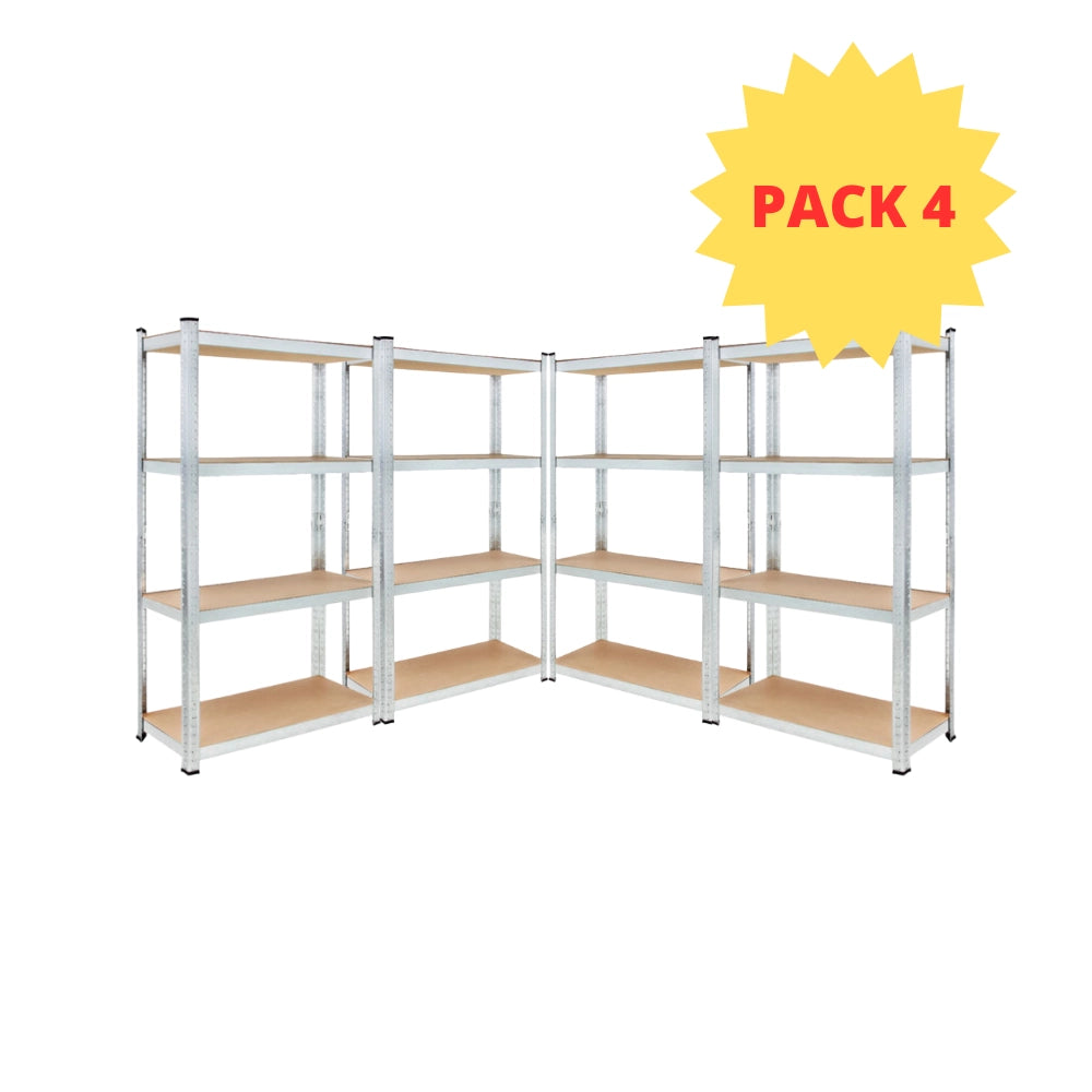 KIT 4 Scaffali in MDF Zincato 4 Ripiani: 75x30x150cm Portata 400KG (100kg a Ripiano)