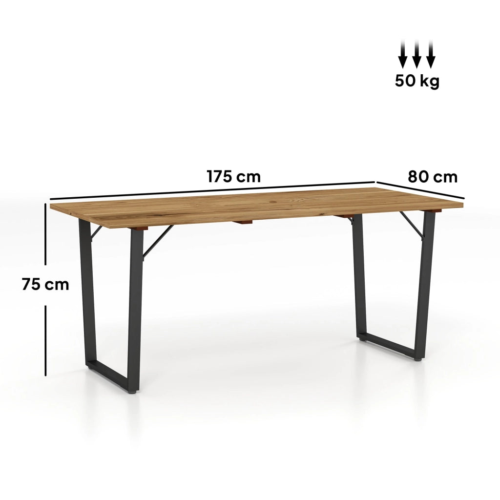 Tavolo da Giardino Rettangolare a 6 Posti 175x80x75 cm con Foro per Ombrellone in Legno e Acciaio
