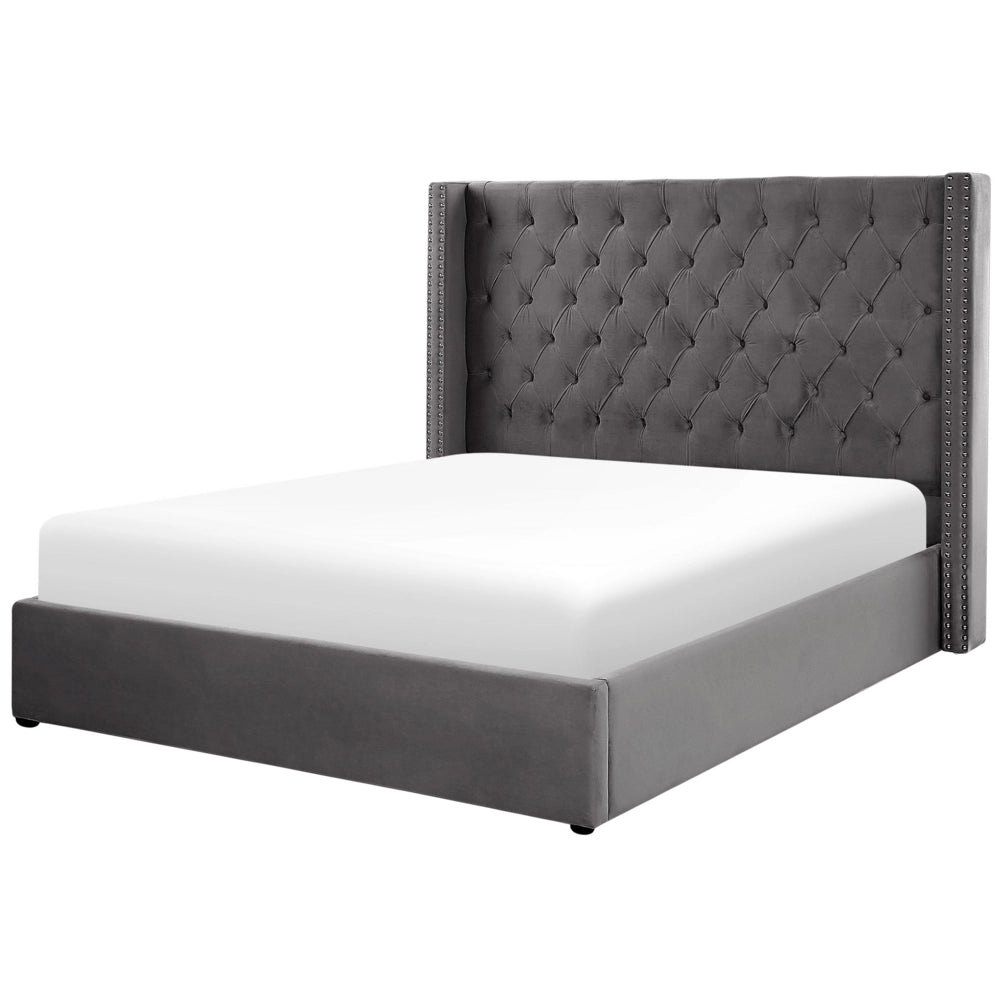 Letto con testiera imbottita in velluto grigio imbottita da 180 x 200 cm