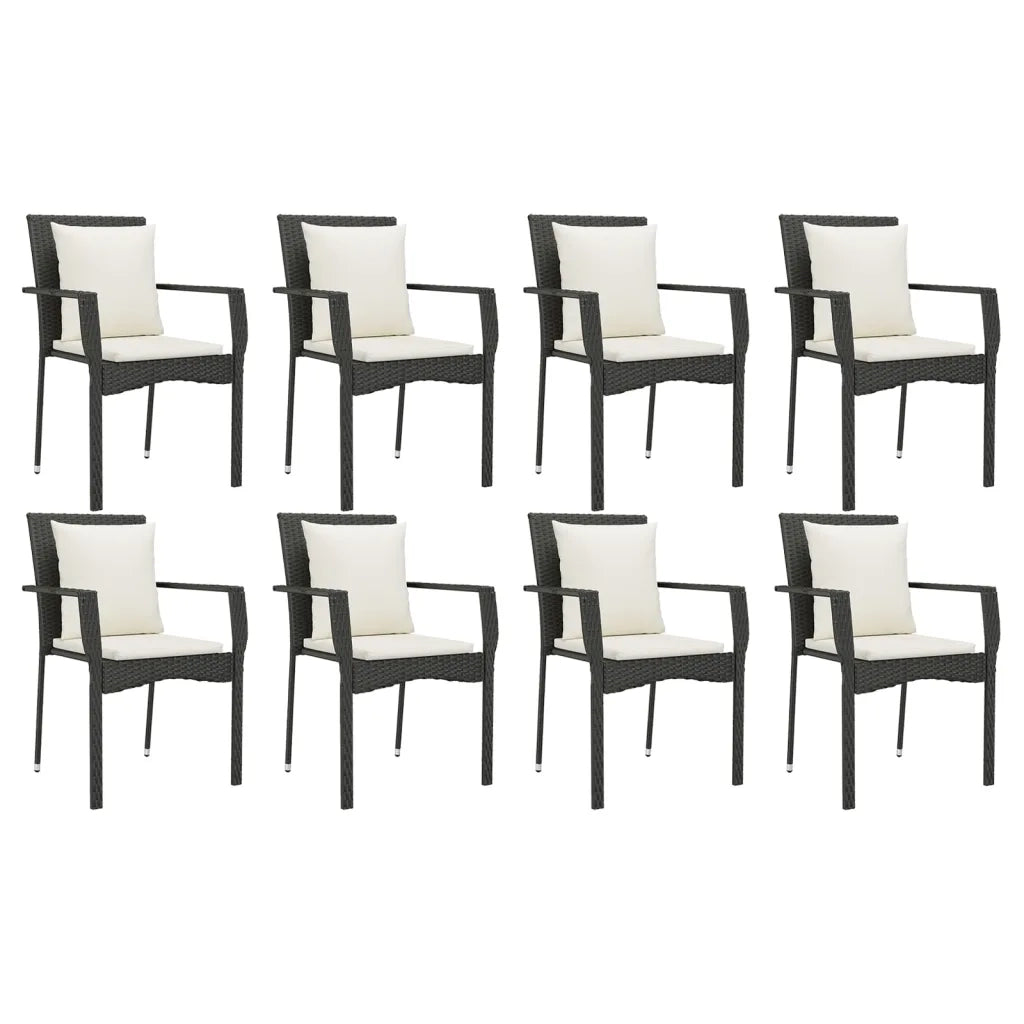 Set da Pranzo da Giardino 9 pz con Cuscini Nero in Polyrattan 3157956
