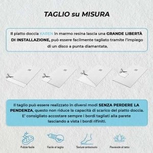Piatto doccia 70x120 in resina su misura bianco effetto pietra Karen