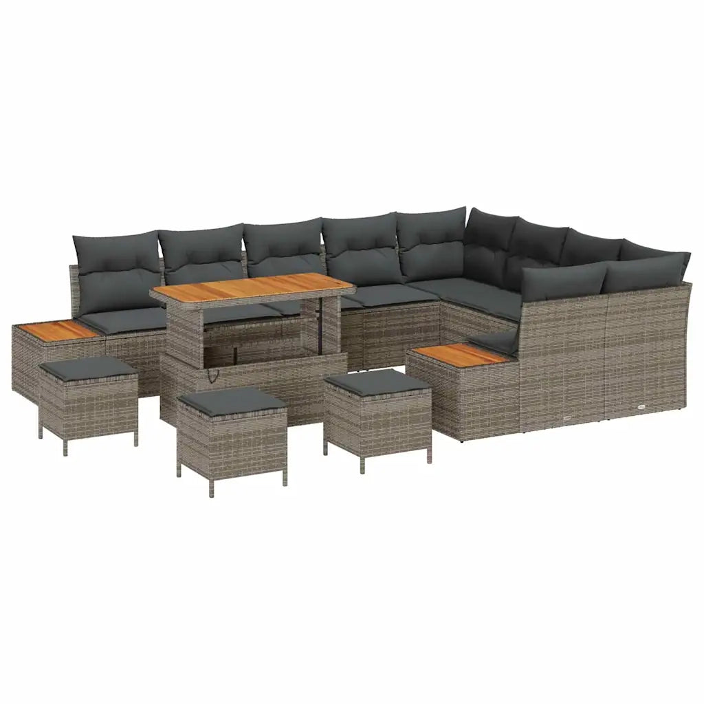Set Divano da Giardino con cuscino 13 pcs Grigio Poly Rattan