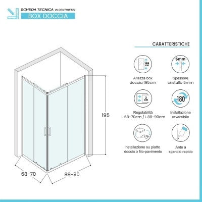 Box doccia angolare 70x90 cm nero opaco con doppio scorrevole  Tay