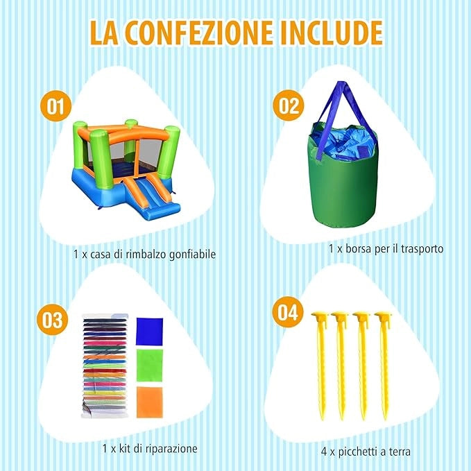 Castello Gonfiabile Per Bambini, Casa Gonfiabile con Grande Area per Saltare e Scivolo, Con Borsa di Trasporto e Kit Riparazione, Ideale Per 3 Bambini 3-10 Anni (Senza soffiatore)