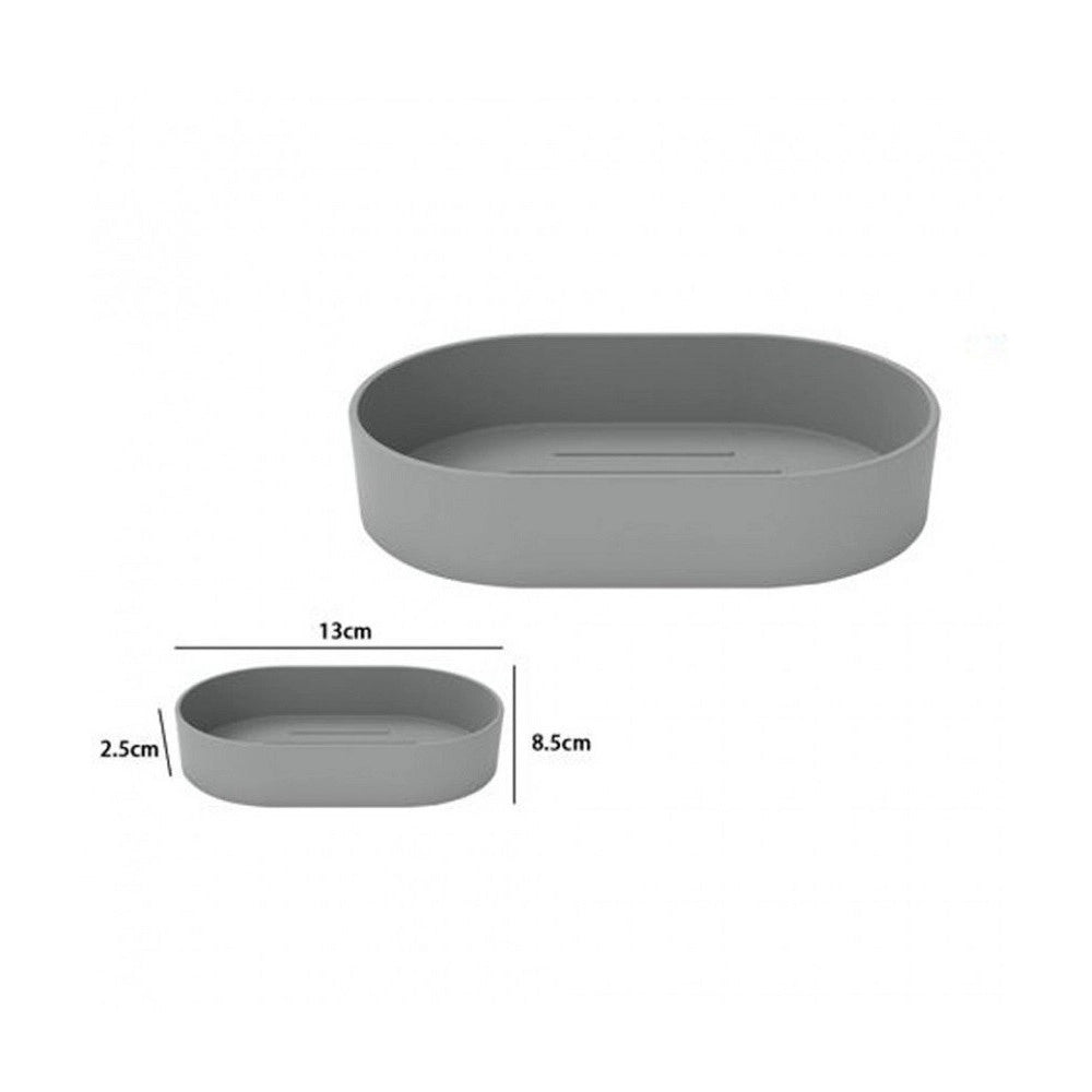 Trade Shop - Portasapone Saponetta Da Bagno In Plastica Accessorio Grigio 13x8.5x2.5 Cm 69856 -