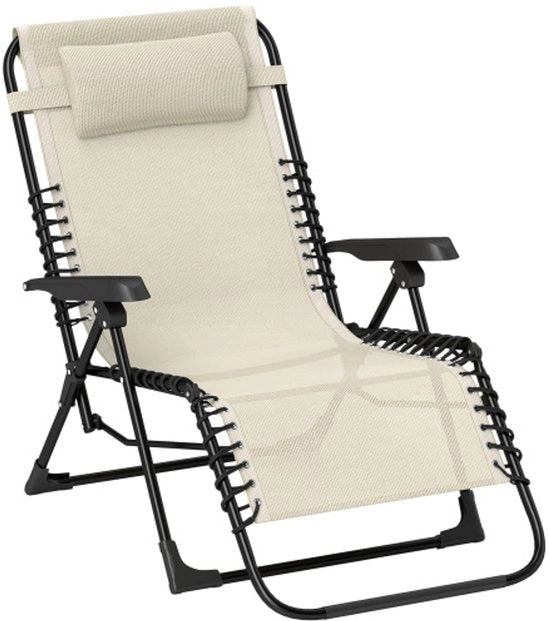 Liggiare pieghevole con supporto per la testa, sedile esterno con schienale regolabile 5 volte, sedile esterno impermeabile, sedile da campeggio, sedile per giardino, peso massimo di carico 120 kg, per giardino, esterno, spiaggia, beige