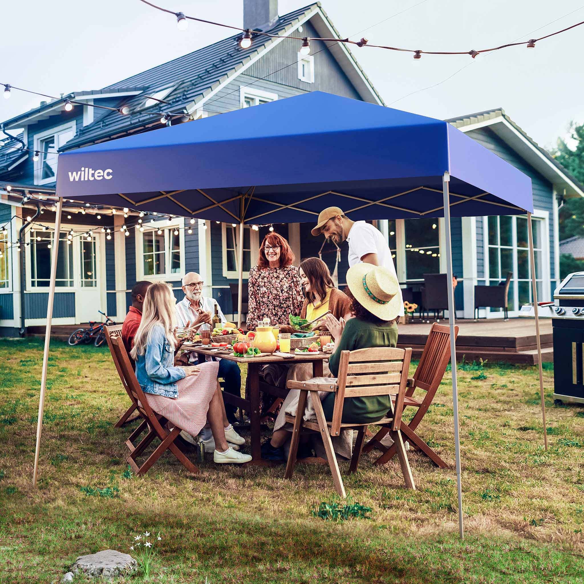 Gazebo pieghevole blu, 2,5 x 2,5 x 2,7 m con chiusura centrale, Tenda per fiere eventi mercati