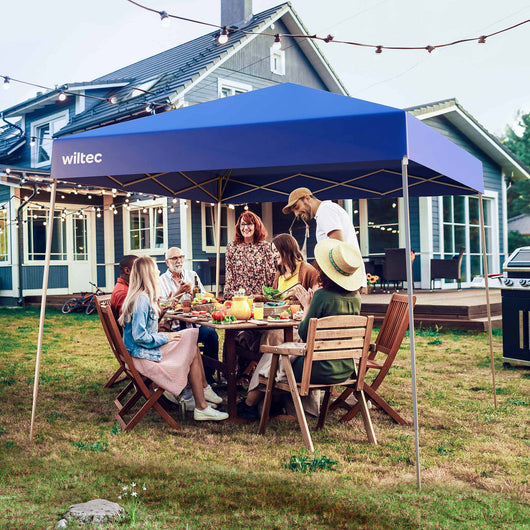 Gazebo pieghevole blu, 2,5 x 2,5 x 2,7 m con chiusura centrale, Tenda per fiere eventi mercati