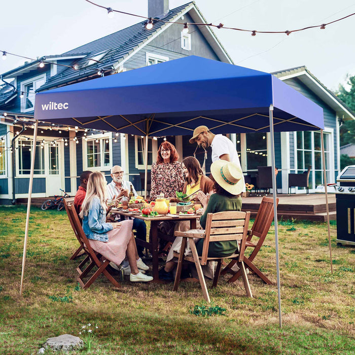 Gazebo pieghevole blu, 2,5 x 2,5 x 2,7 m con chiusura centrale, Tenda per fiere eventi mercati