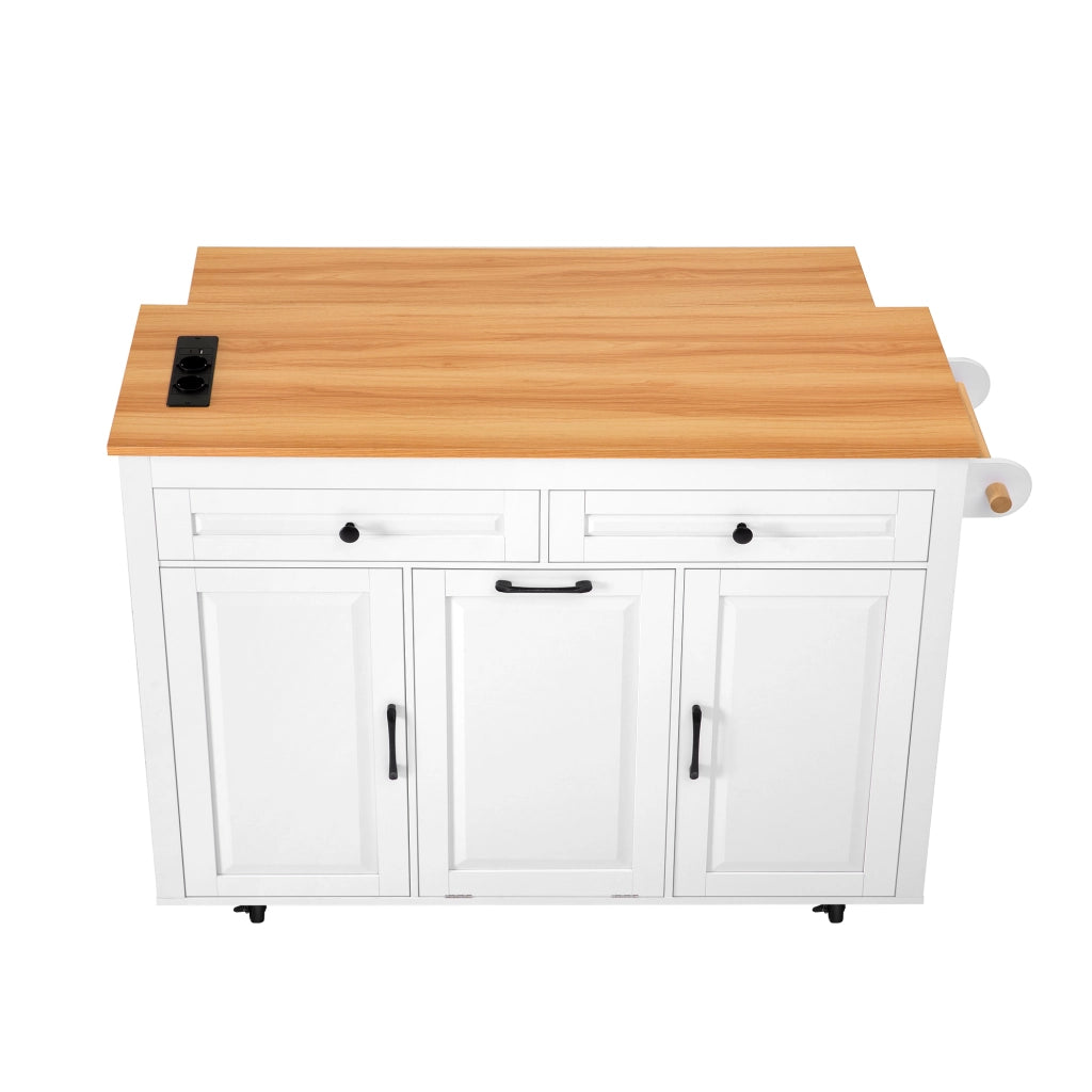 Isola da cucina mobile estendibile - Zephmum- Bianco con presa elettrica e cestino