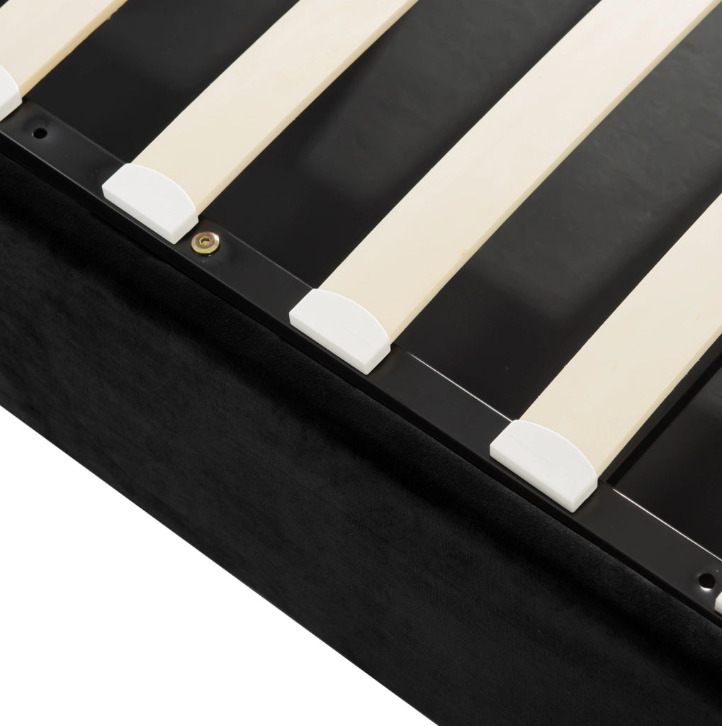 Letto imbottito idraulico 140x200 cm nero con contenitore e testiera regolabile