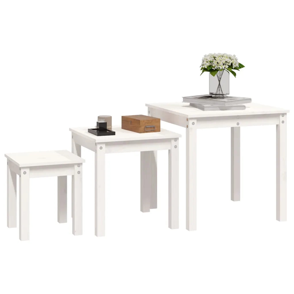 Tavolini a Incastro 3 pz Bianco in Legno Massello di Pino cod mxl 18210