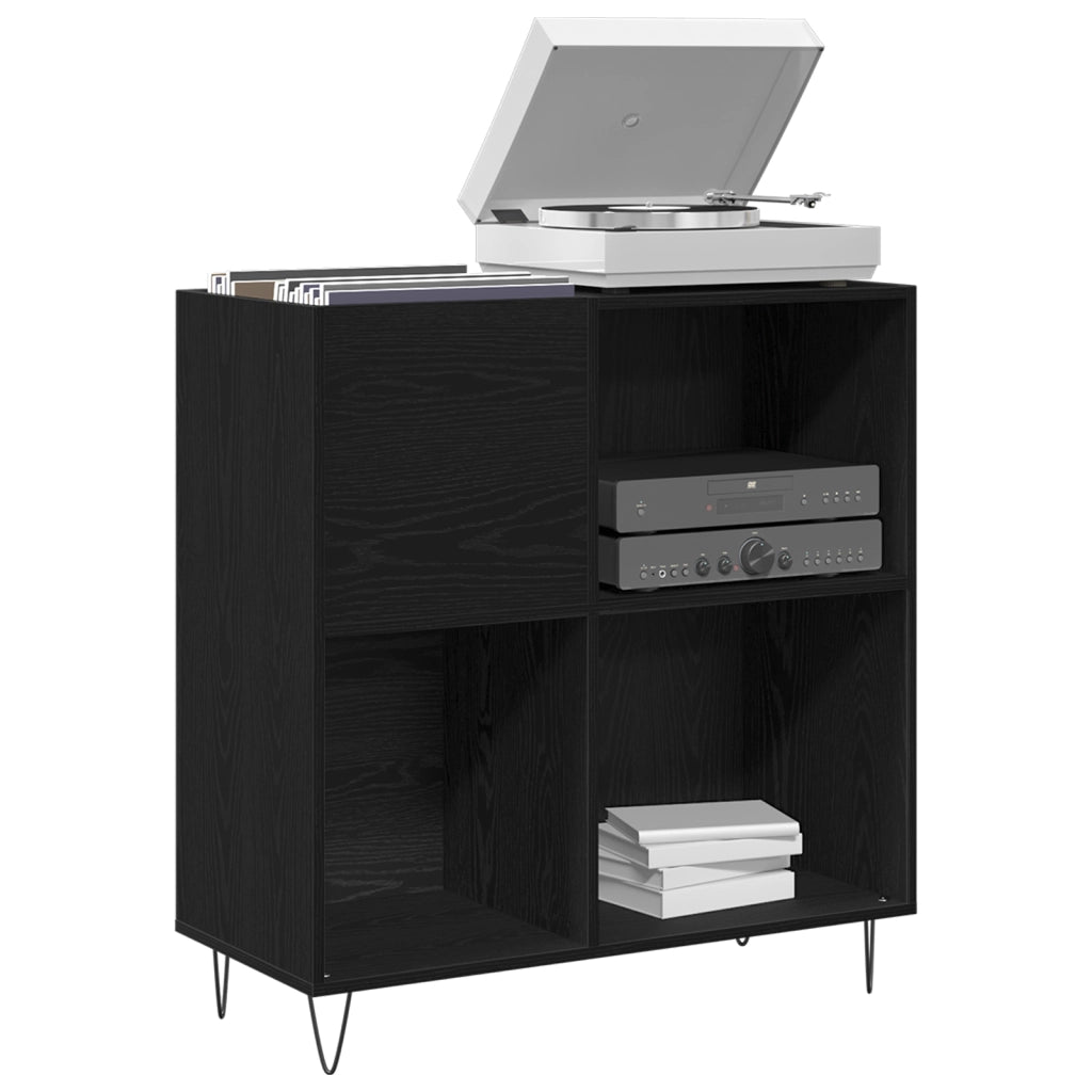 Mobile per dischi Rovere Nero 84.5x38x90 cm Legno ingegnerizzato