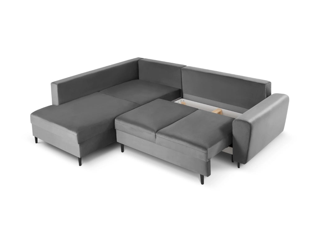Cosmopolitan Design - Divano convertibile angolare sinistro con contenitore "Kyoto" 5 posti in velluto grigio chiaro 