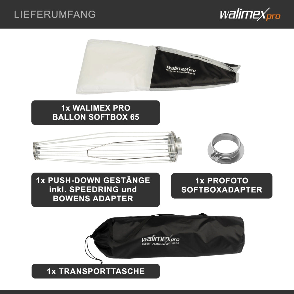 Essential Balloon Softbox 65cm + adattatore softbox per Profoto (diametro esterno 15,2 cm), diffusore di luce a 360° ad apertura rapida, adattatore Bowens, compatibile