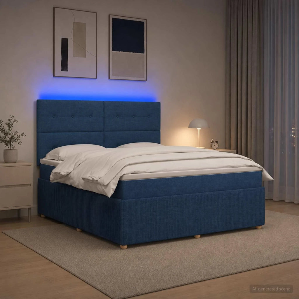Letto Box Spring LED con Materasso Blu 180 x 200 cm Tessuto 3455922