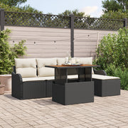 Set Divano da Giardino  6 Pezzi con Cuscini Rattan Nero Acacia