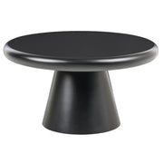 Tavolino da Caffè Rotondo Nero in MDF con Piano da 80 cm, Base a Colonna dal Design Scultoreo Stile Organico