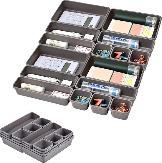 Organizzatore per cucina, sistema organizzatore per lattina da 16 parti con scatola di ripostiglio in 3 misure, scatola di ripostiglio per cucina, casa, ufficio e casa (grigio)