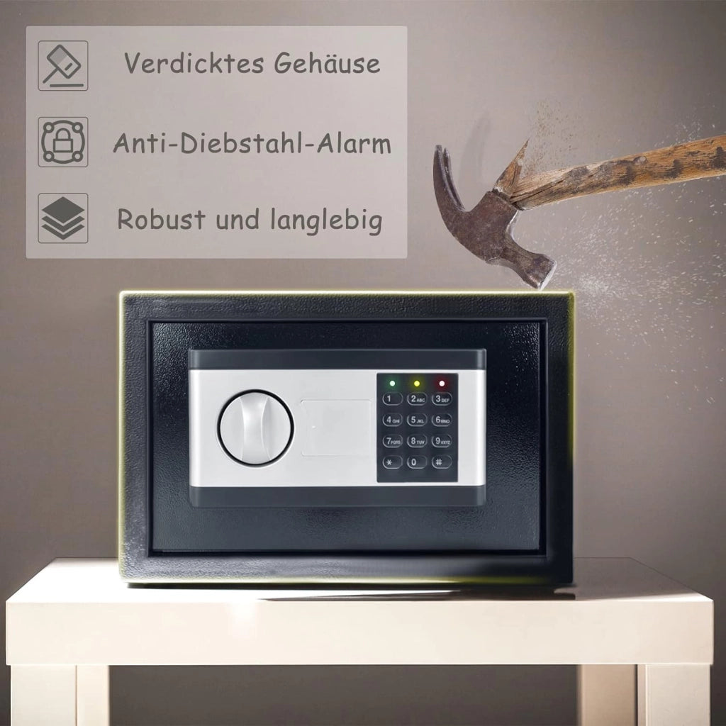 Safe Cassaforte per mobili da casa, impermeabile, 22 l, con codice di sicurezza e chiavi di sicurezza e funzioni di allarme, cassaforte