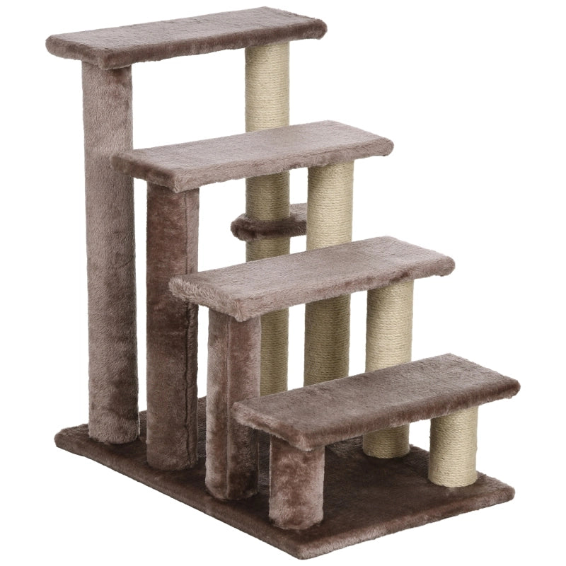 Tiragraffi con scala per gatti, 4 livelli, 60 x 40 x 64 cm, marrone, fino a 5 kg