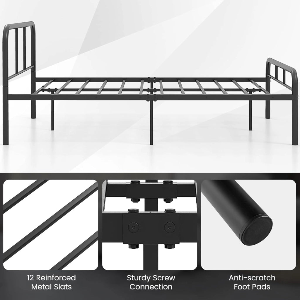 Telaio letto per materasso 90 x 200 cm, letto in metallo con rete a doghe, letto singolo in metallo con testiera e poggiapiedi, letto per ragazzi (per materasso 140 x 190 cm)