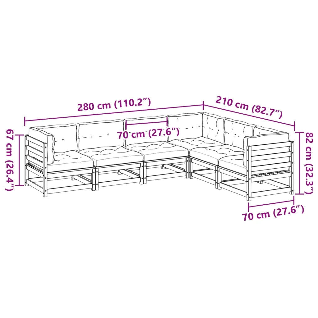 Set Divani Giardino 6pz con Cuscini Marrone Cera Massello Pino 3299457