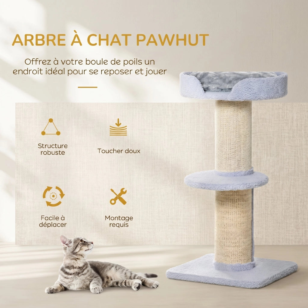 Arbre à chat avec griffoir centre d'activités 2 plateformes coussin bleu clair
