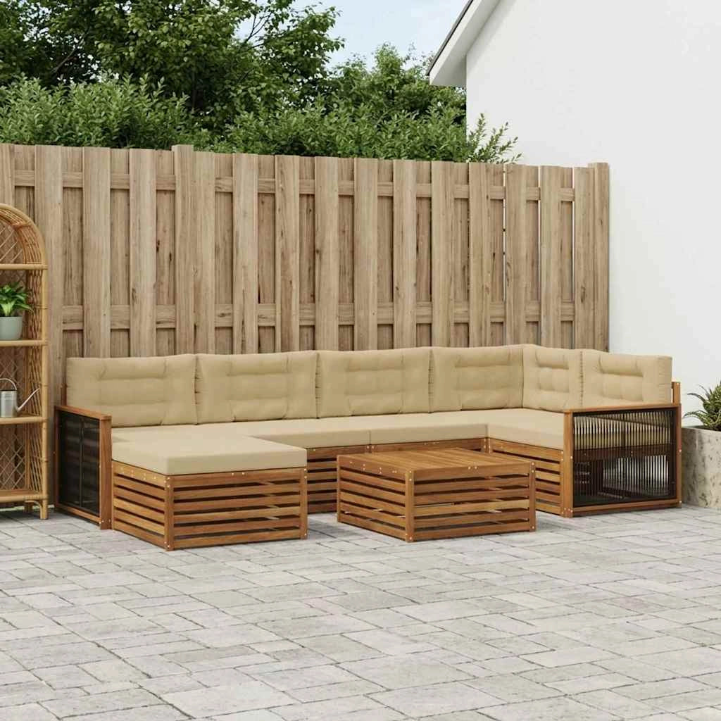 Set di divani da esterno 7 pz Naturale e Beige 3383596