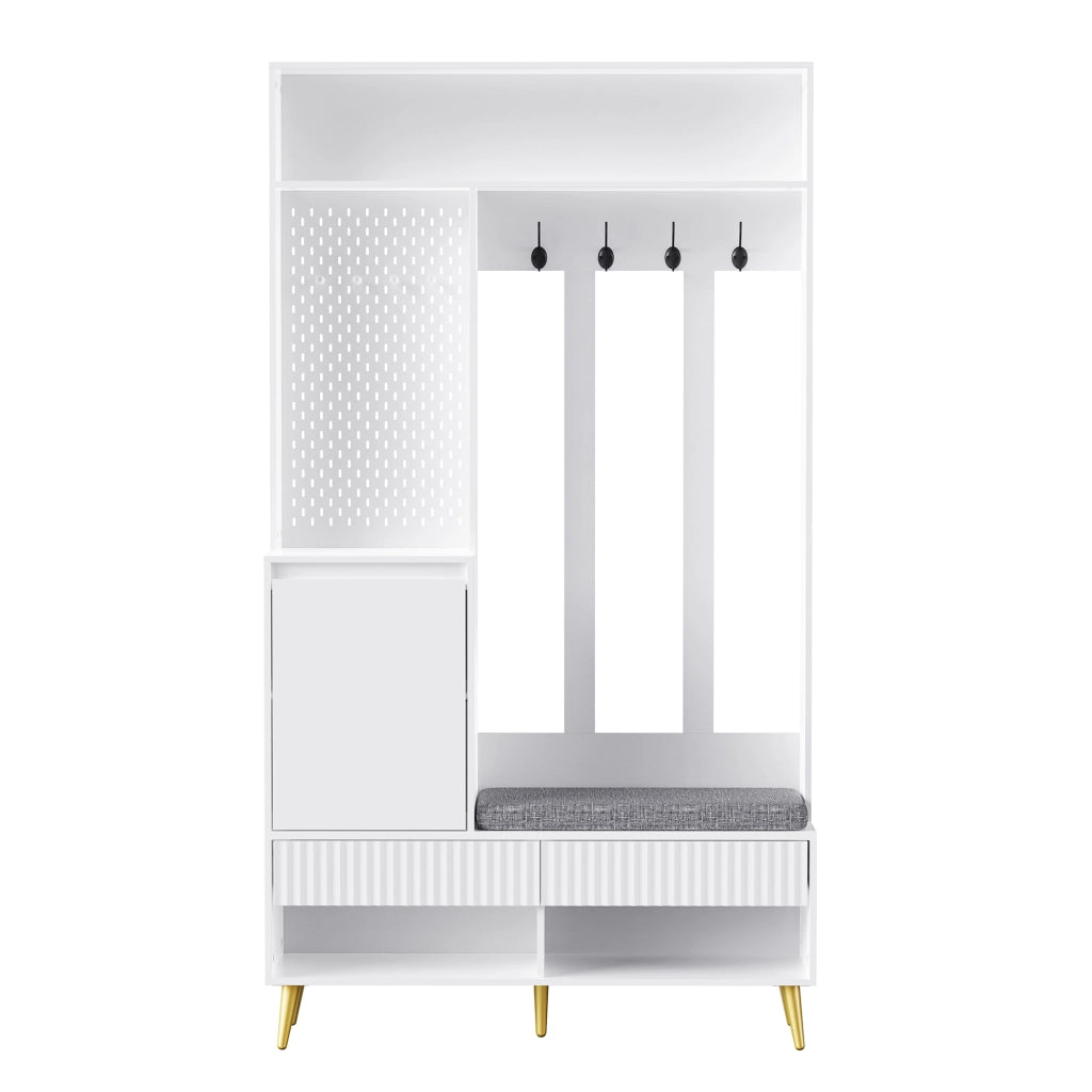 Set Ingresso con Scarpiera, Appendiabiti, Cassetti e Ganci ¨C MINIMAL ¨C Bianco 100x35x180 cm