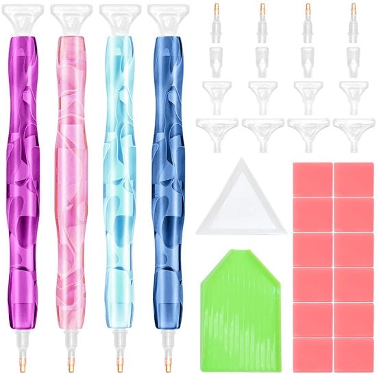 Diamantverfpen 4 in 1, 12 pezzi di vernice diamantata, 2 scatole e 16 punterelle di ricambio, accessori per vernice diamantata 5D, attrezzi per vernice diamantata, arte del fai da te per unghie.