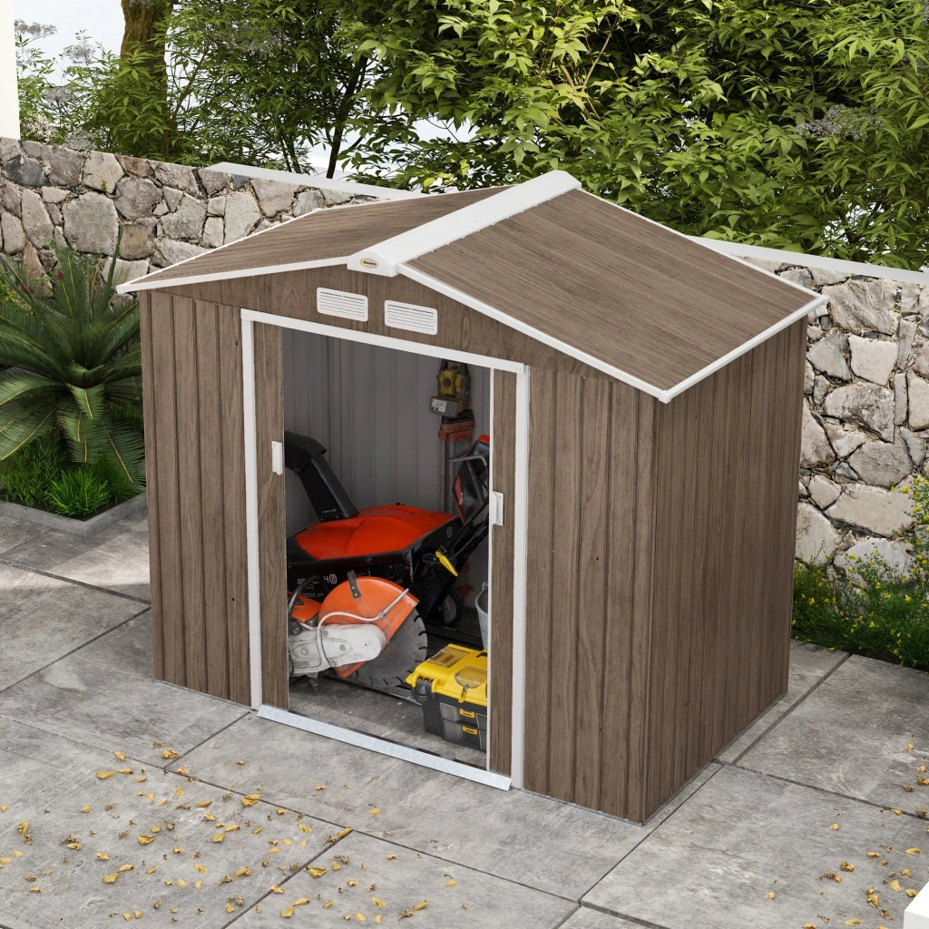 Casetta da Giardino con Prese d'Aria e Doppia Porta Scorrevole  210x130 cm in Metallo Marrone Chiaro