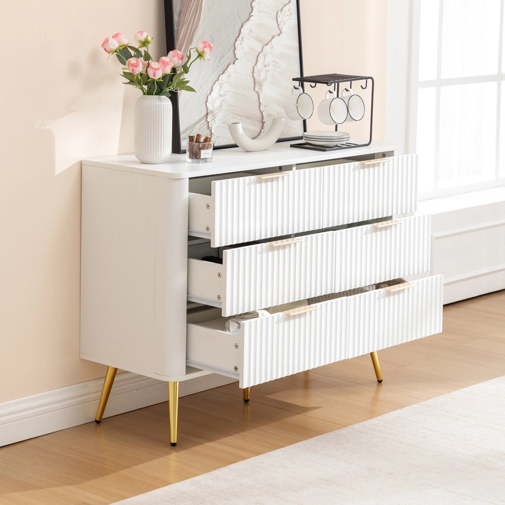 Cassettiera con 6 cassetti e guide ammortizzate, maniglie in metallo, per camera da letto, bianco, 105 × 40 × 80 cm