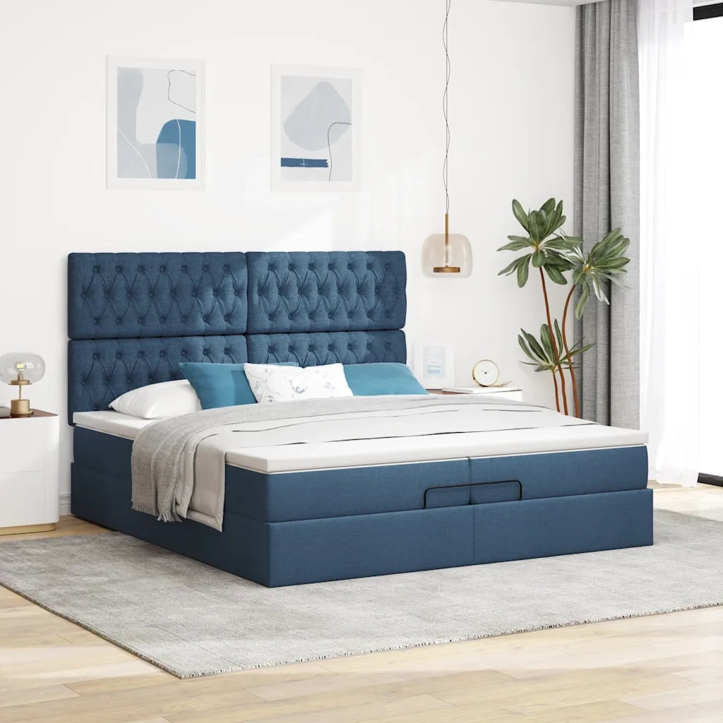 Struttura Letto Pouf con Materassi Blu 200x200 cm in Tessuto 3314120