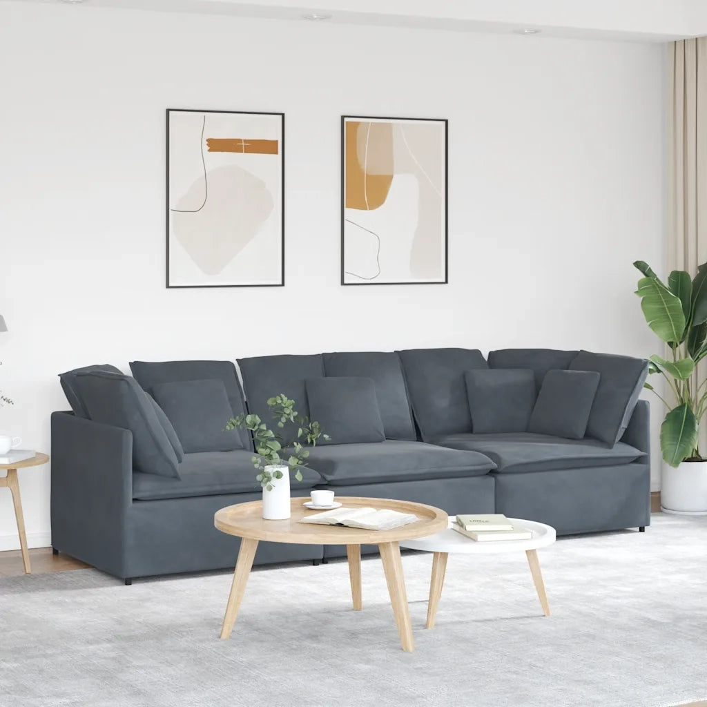 vidaXL Divano Modulare con Cuscini in Velluto Grigio Scuro