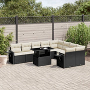 Set Divani da Giardino 10pz con Cuscini in Polyrattan Nero