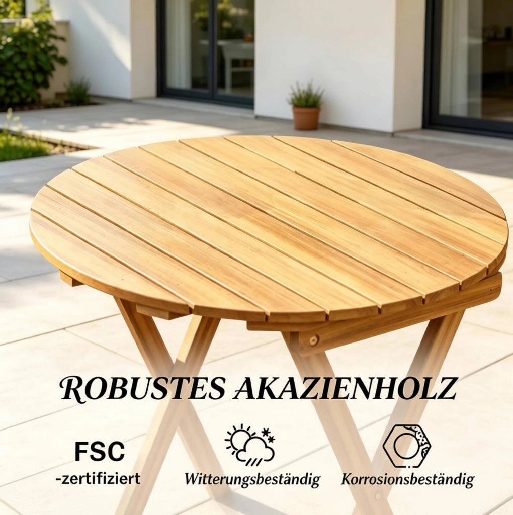 Set da giardino pieghevole in acacia con tavolo e 2 sedie