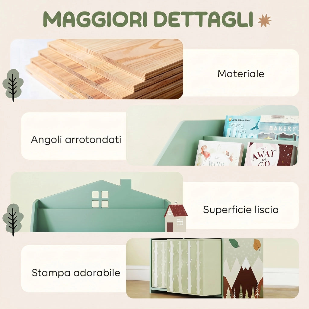 Scaffale Bambini con Cassetti Tessuto ¨C zephmum ¨C Verde 90x30x120
