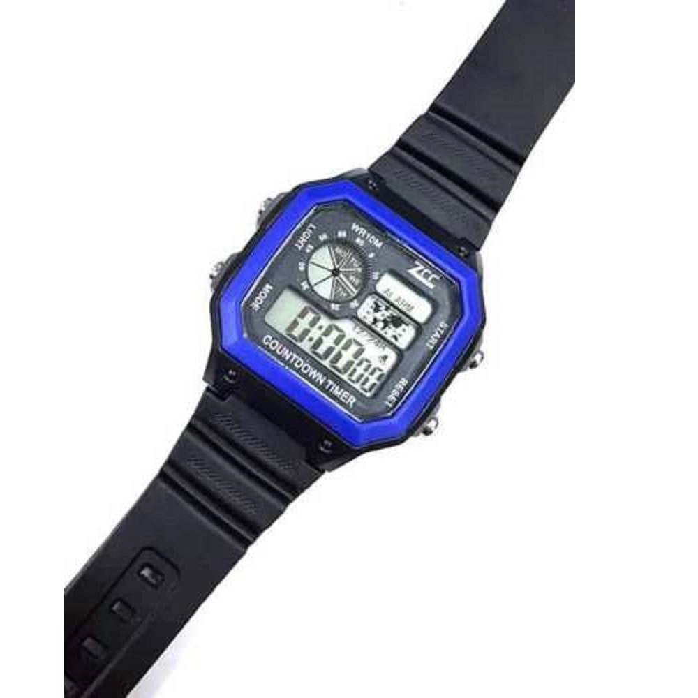 Trade Shop - Orologio Da Polso Zcc Unisex Digitale Crono Luce Sport Classic Vintage Blu Nero -