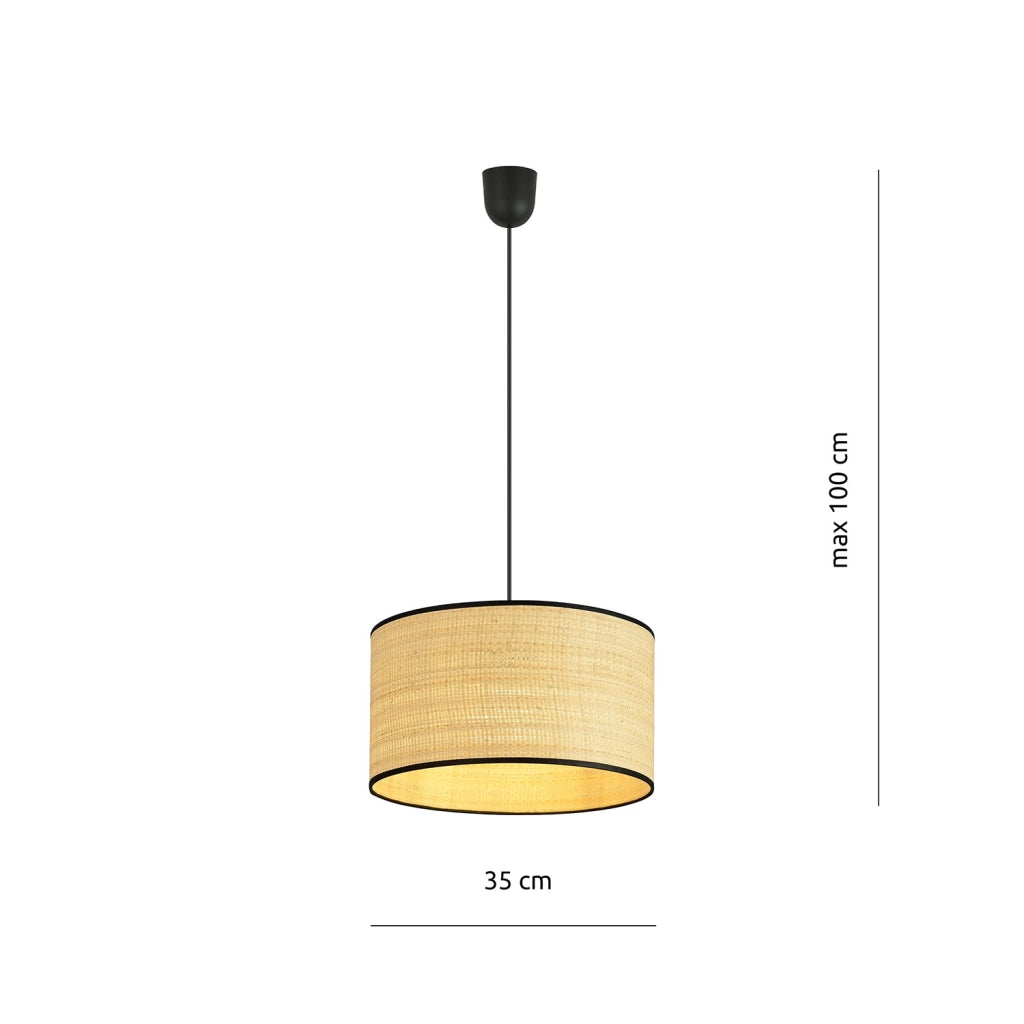 Sospensione Nordica 1 Luce Drago In Acciaio Nero E Rattan