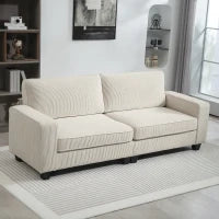 Divano a 3 Posti con Rivestimento in Velluto, Divano da Soggiorno con Anima a Molle, fino a 400 kg, 227 x 84 x 87 cm, Bianco Crema
