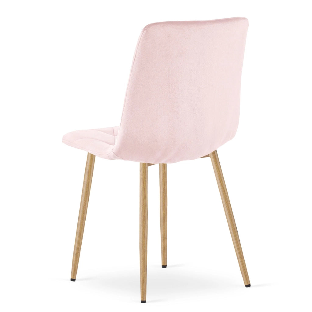 Set di 2 sedie Libra in velluto rosa chiaro con gambe effetto legno