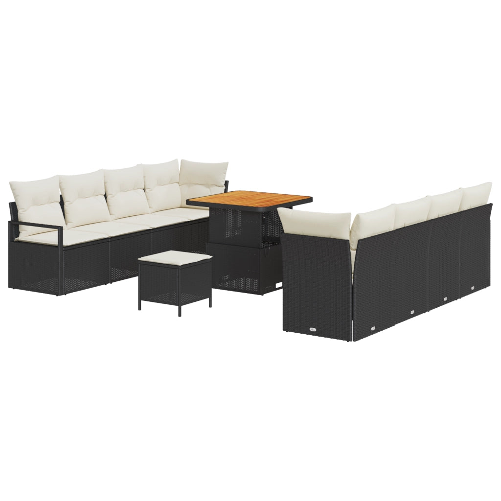Set di divani da giardino  11 pezzi con cuscini neri in polirattan acacia