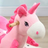 Cavallo a Dondolo Unicorno con 32 Canzoni, Base in Legno e Cintura di Sicurezza, Età 18-36 Mesi, Rosa